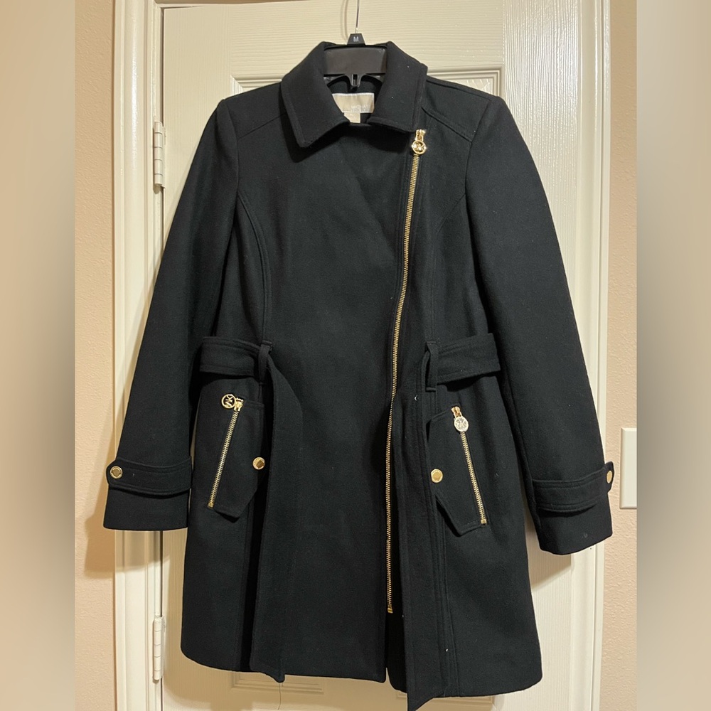 Michael Kors Black Trench Coat with Gold Details